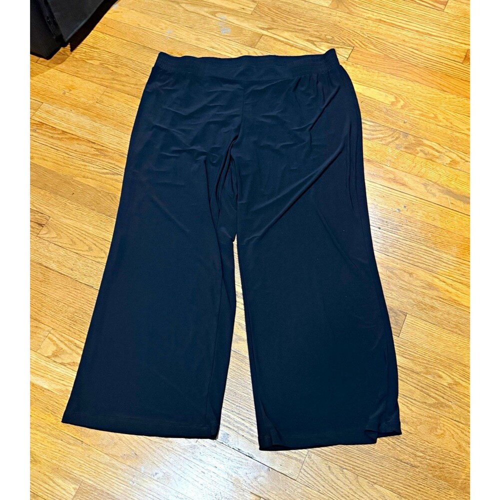 IMAN Black Knit Wide-Leg Pull-On Dress Pants Stretch Elastic Waist Size 2X